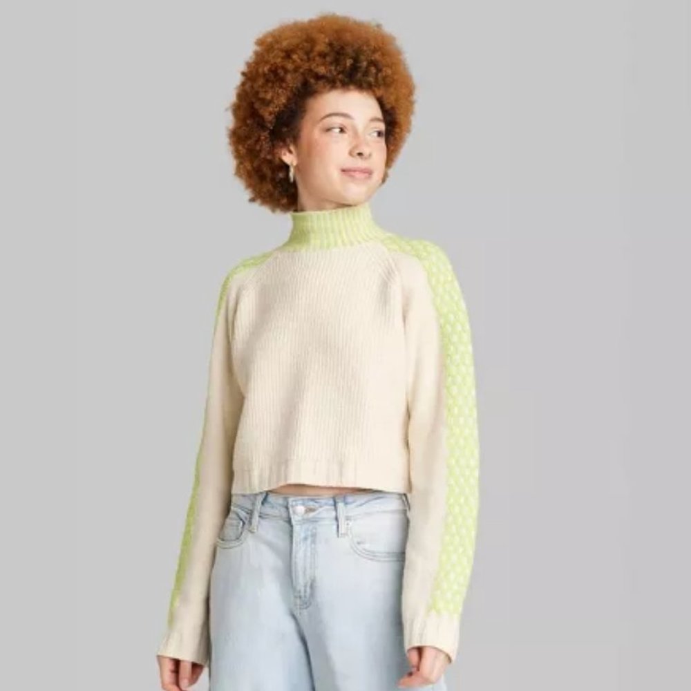 Women's Off White Mock Turtleneck Boxy Pullover Sweater - Wild Fable™